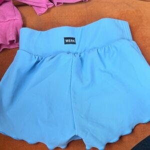 Werk Light Blue kids Ribbed Scallop Hem Shorts YXL